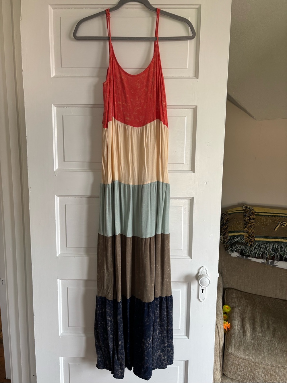 Mystree Red Cream Mint Brown Navy Tiered Maxi Dress